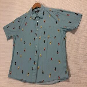 Saddlebred Surfboard Print Button Up Shirt‎ Short Sleeve Tailored Fit Large